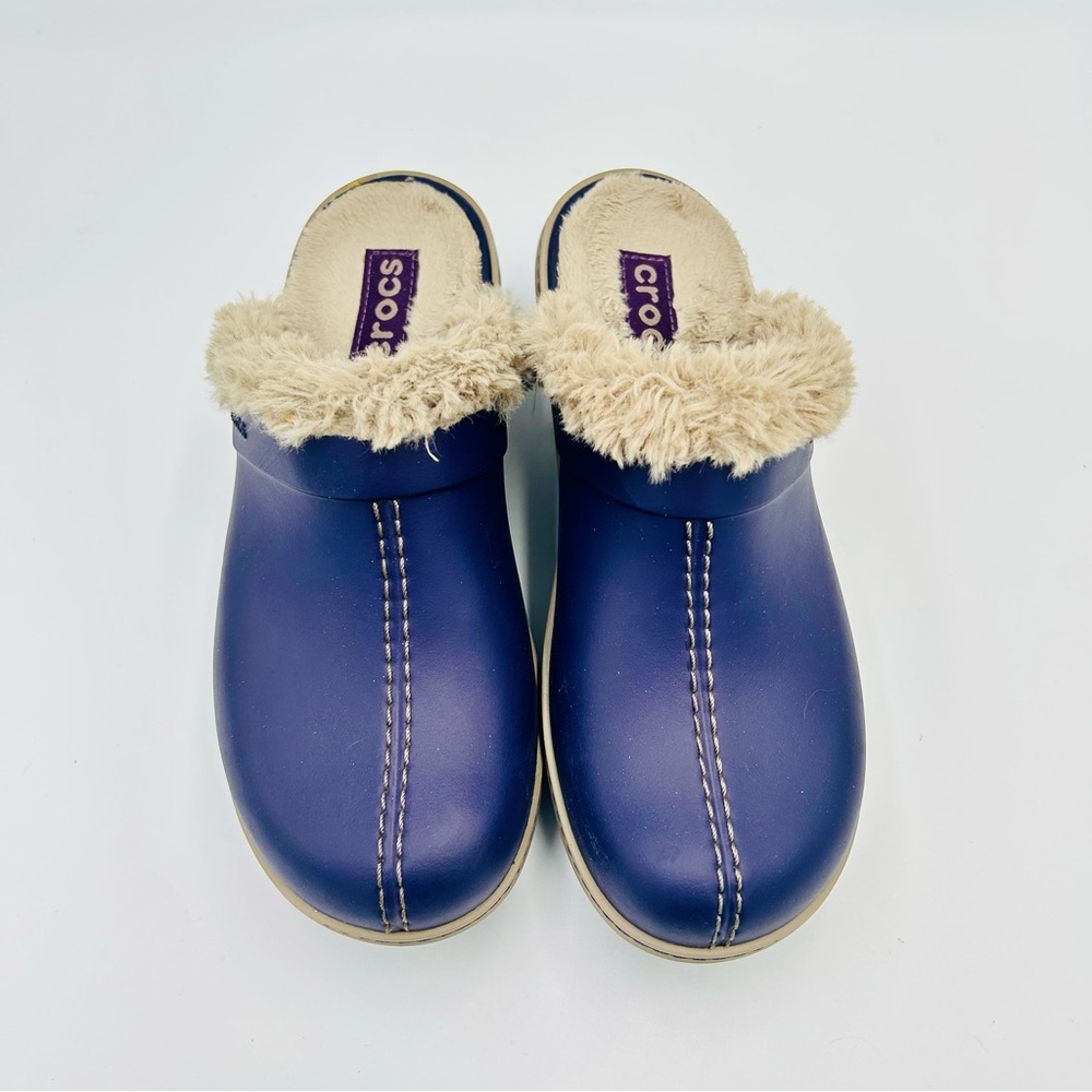 Crocs shoes Eva Cobbler Faux Fur Lined Mule Clogs cozy shoes Purple Women Size 8 - Picture 7 of 9